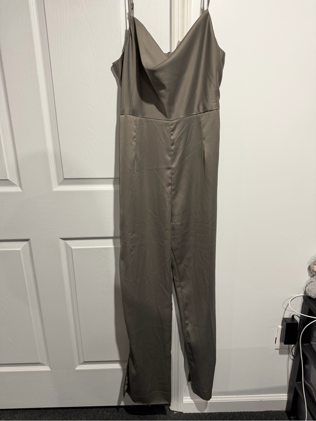 H&M Olive Satin Cowl-Neck Jumpsuit